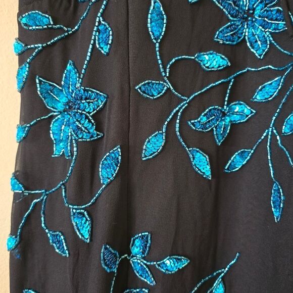 CACHE Vintage Asymmetrical Dress Embellished Glam Size Large Black Blue Y2K 90s - Picture 6 of 13